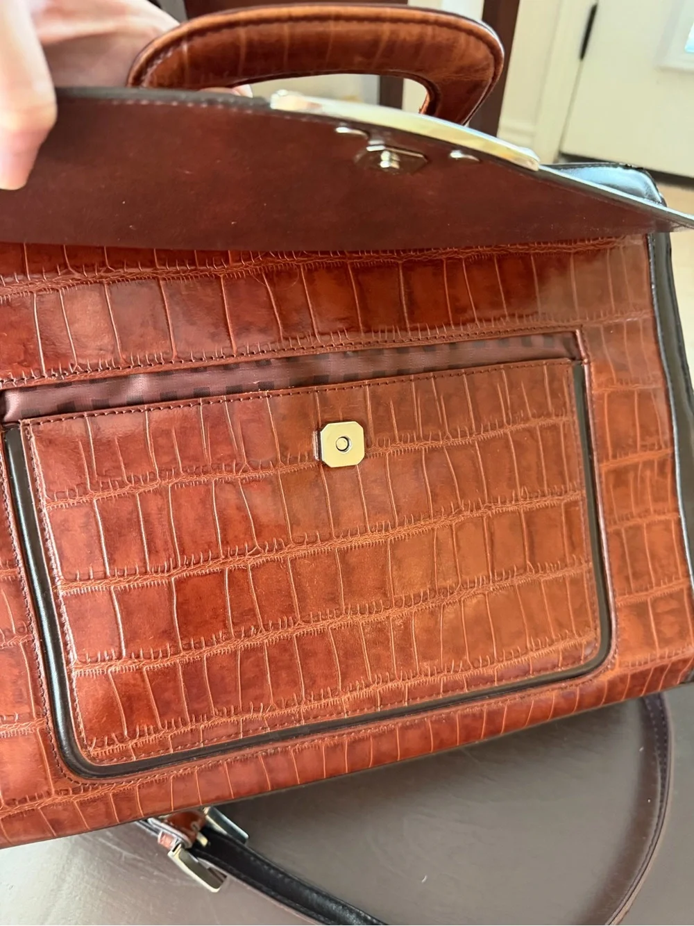 Marc Chantel Vintage Briefcase Attaché Crocodile Embossed Leather